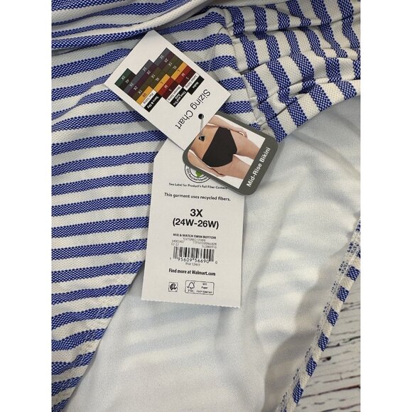 NEW Time and Tru Bikini Womens Plus Size 3X Swim Top & Bottoms Set Blue Stripes - Picture 8 of 16